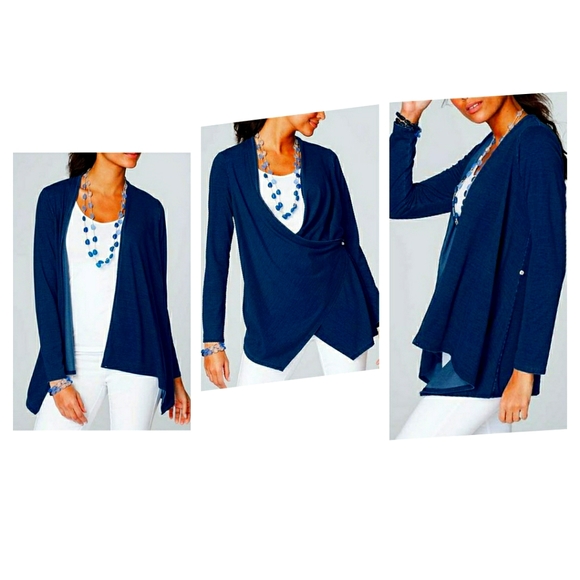 J. Jill Ocean Wash Indigo Drape Front  Cardigan - Picture 1 of 4